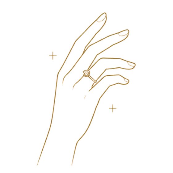 Line drawing of an elegant hand wearing a diamond engagement ring